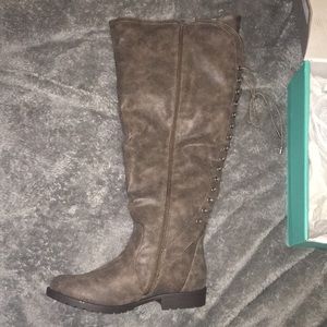 Wide Calf Knee High Distressed Brown Boots